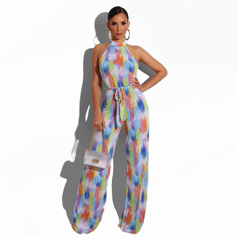 Printed Color Stripes Jumpsuit
