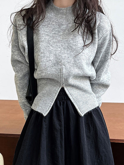 Urban Coffee Mock Neck Zipper Slit Hem Long Sleeve Sweater Qx004