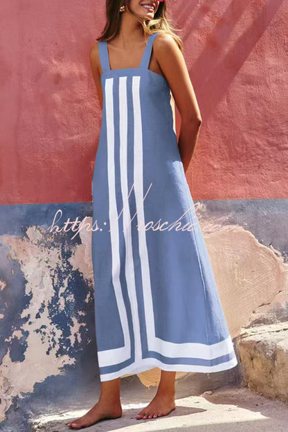 Striped Print Resort Style Sling Maxi Dress