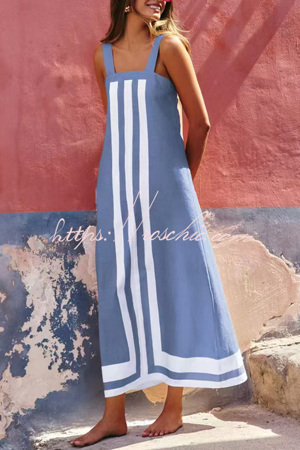 Striped Print Resort Style Sling Maxi Dress