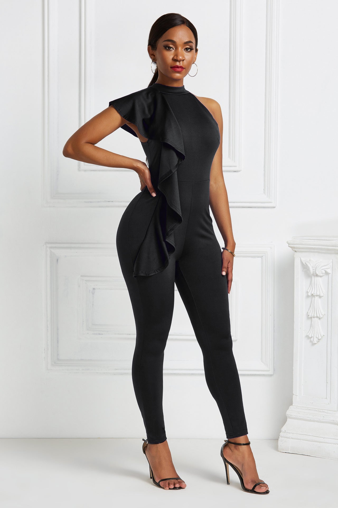 Tight Large Swing Ruffled Sleeveless Jumpsuit