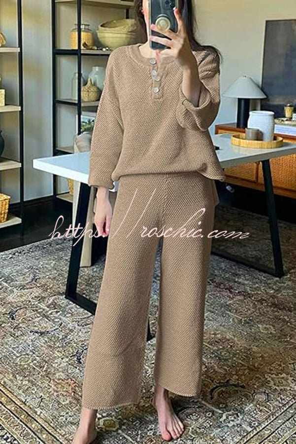 Heather Hailey Color Button V Neck Top and Pant Two Piece Set