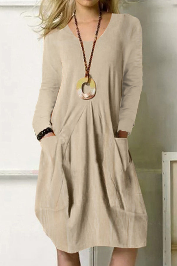 Loose Long Dress Color Pocket Dress