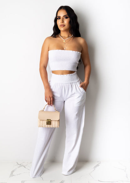 Clothing Pleating Tube Top Two Piece Work Pant Vacation Summer