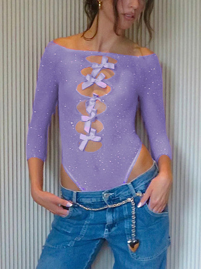 High-elastic Knitted See-through Bow Cutout Jumpsuit