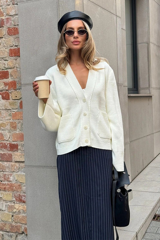V Neck Loose Knit Cardigan Sweater
