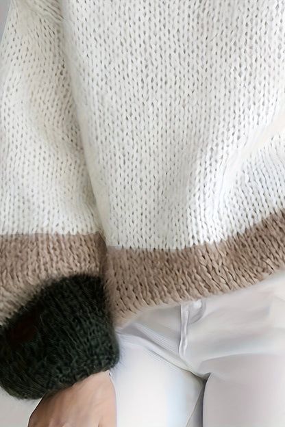 Soft Colorblock Crew Neck Puffy Knit Sweater
