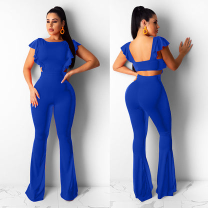 Clothing Clothing Flying Sleeves Color Wide Leg Flared Jumpsuit