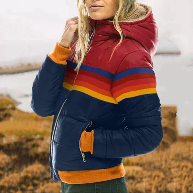 Winter Stitching Hooded Long Sleeve Coat