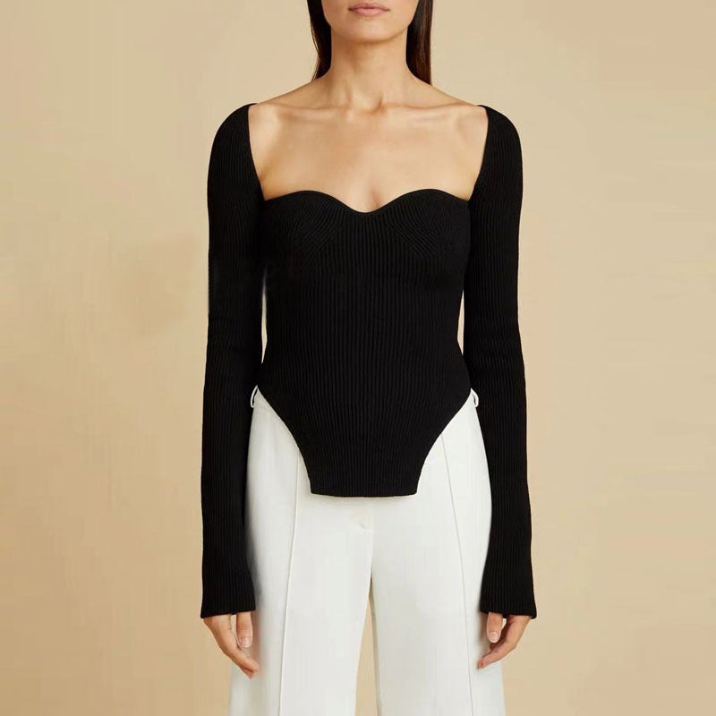 Spring Summer Pirational Arc Hem Side Slit Inner Sweater Sweater