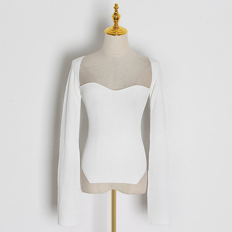 Spring Summer Pirational Arc Hem Side Slit Inner Sweater Sweater