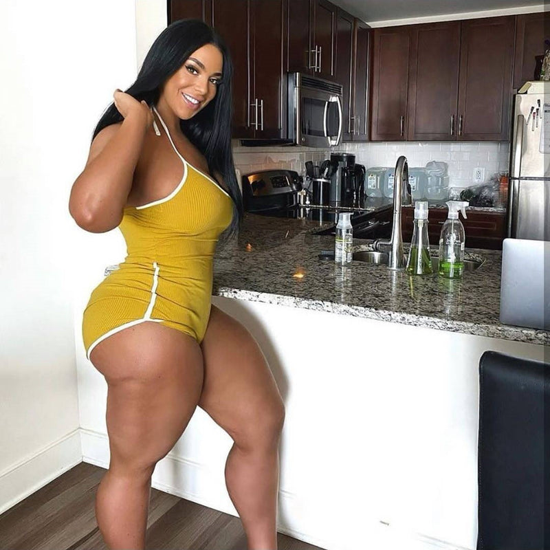 Summer Wear Color-contrasting Stripe Striped Slim-fit Lace Up Home Fitness Romper