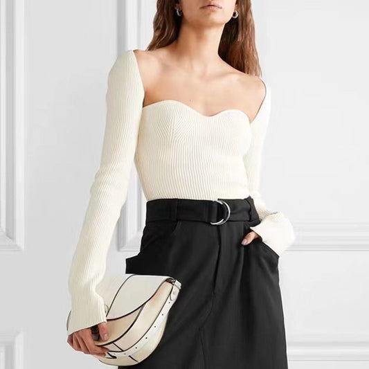 Spring Summer Pirational Arc Hem Side Slit Inner Sweater Sweater