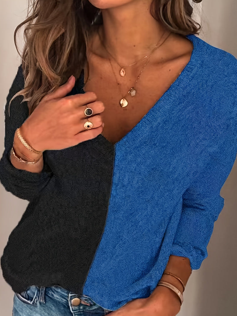 Contrast Color V Neck Pullover Sweater Er0257