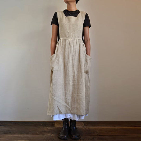 Cotton Linen Apron High Waist Long Circumference Home Wear Loose Maxi Dress