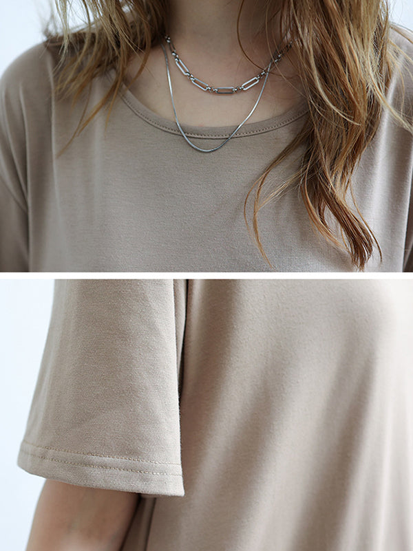 Simple Loose Short Sleeves Color Round-neck Maxi Dresses