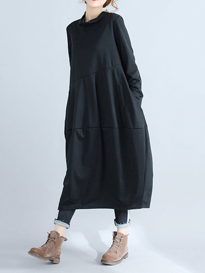 Loose Color Hooded Midi Dresses