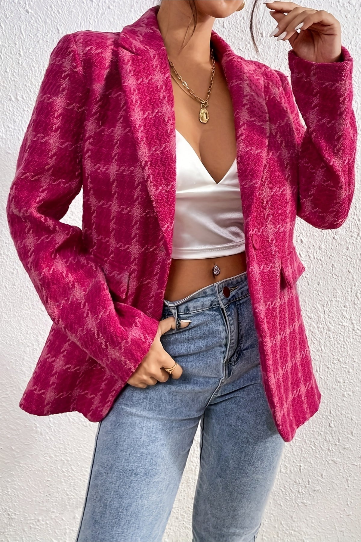 Red Plaid Blazer Coat