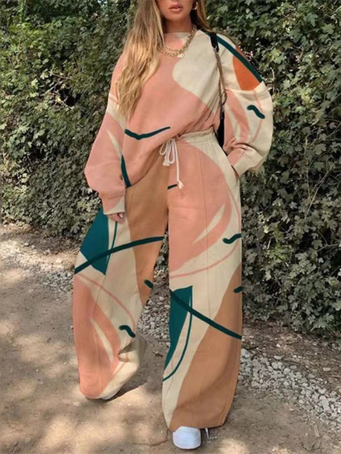 Printed Sweatshirt Pants Long Set