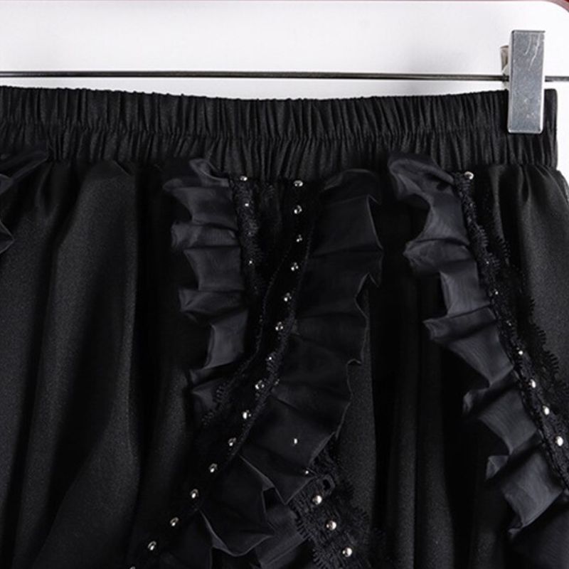 Steampunk Black Ptachwork Fungus Edge Folds Tulle Skirt