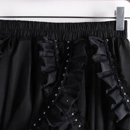 Steampunk Black Ptachwork Fungus Edge Folds Tulle Skirt