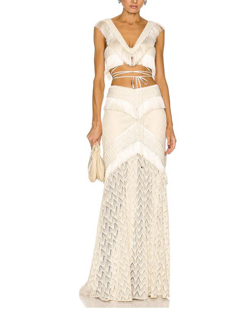 Beach Fringed Color Bikini Swimsuit and Skirt