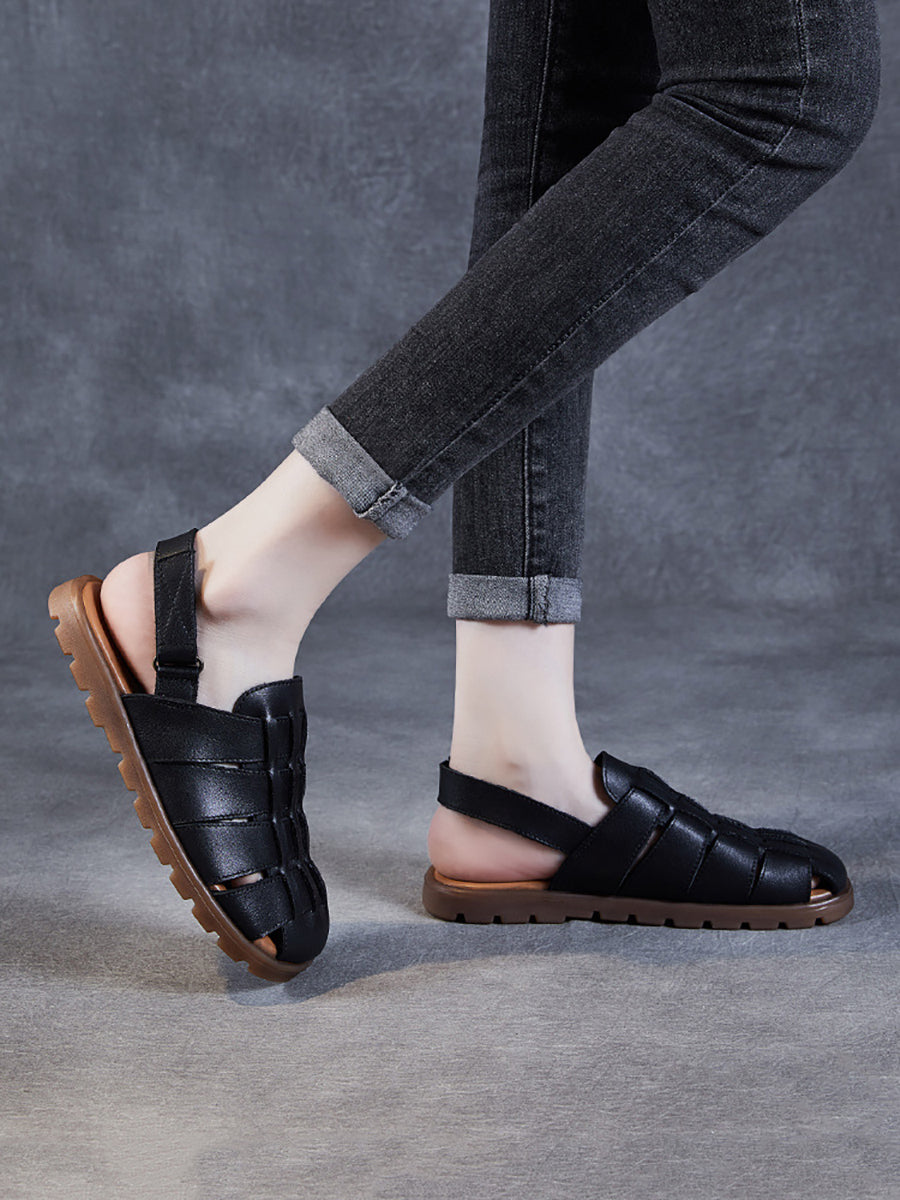 Summer Leather Spliced Flat Slippers Aa1015