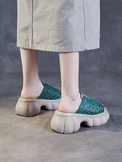 Summer Leather Spliced Platfrom Slippers Cv1033
