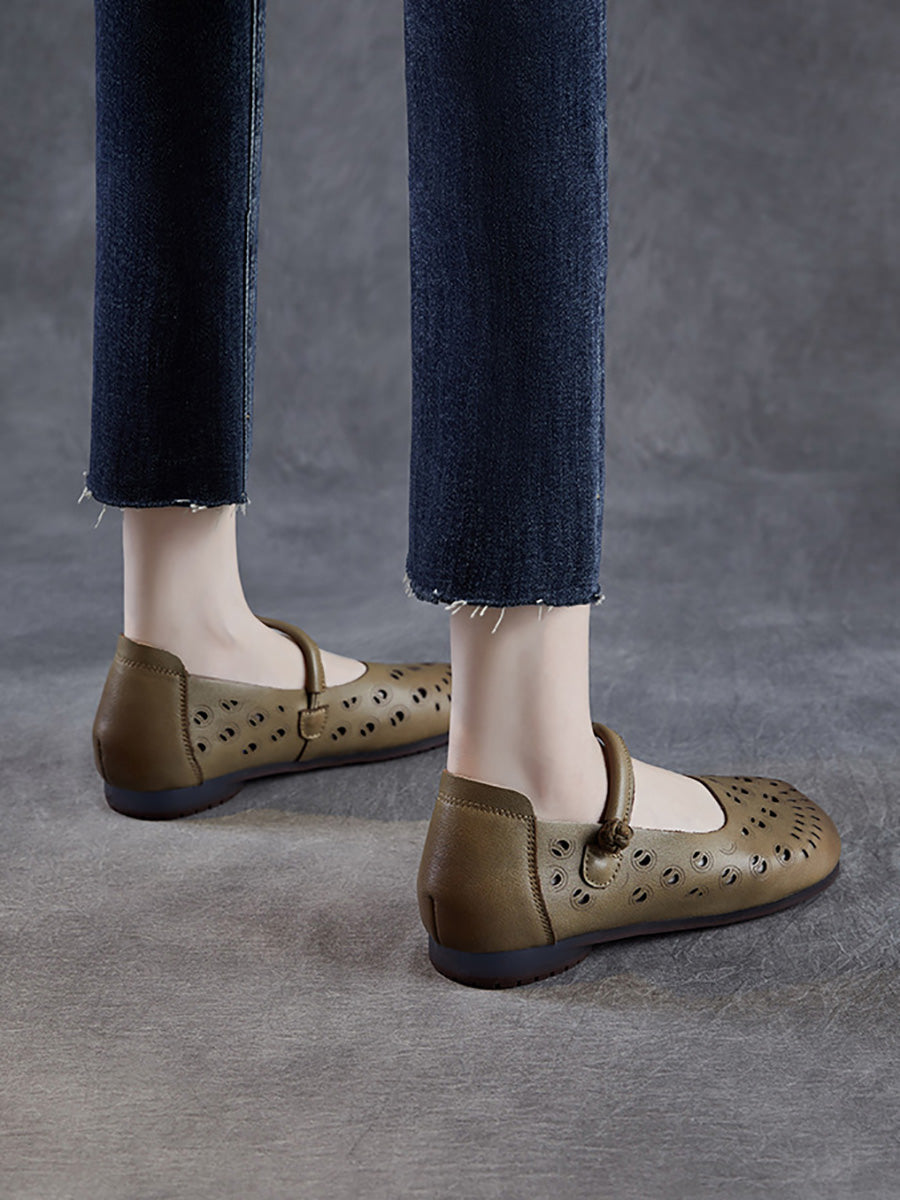 Genuine Shoes Summer Hollow Out Heel Low Leather