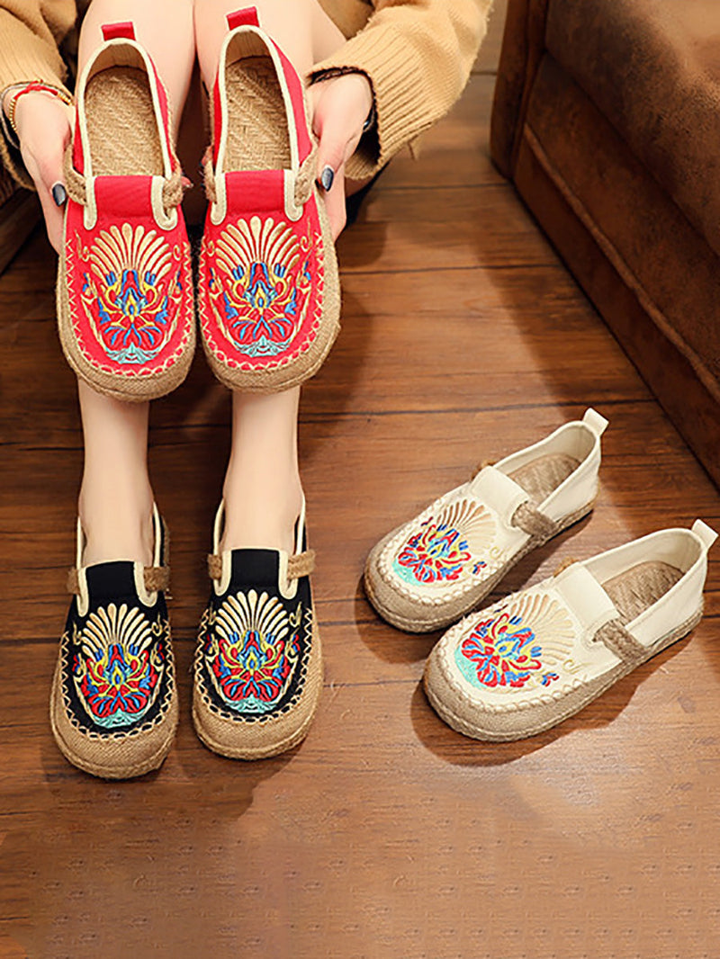 Summer Embroidery Cloth Linen Flat Shoes Ah1011