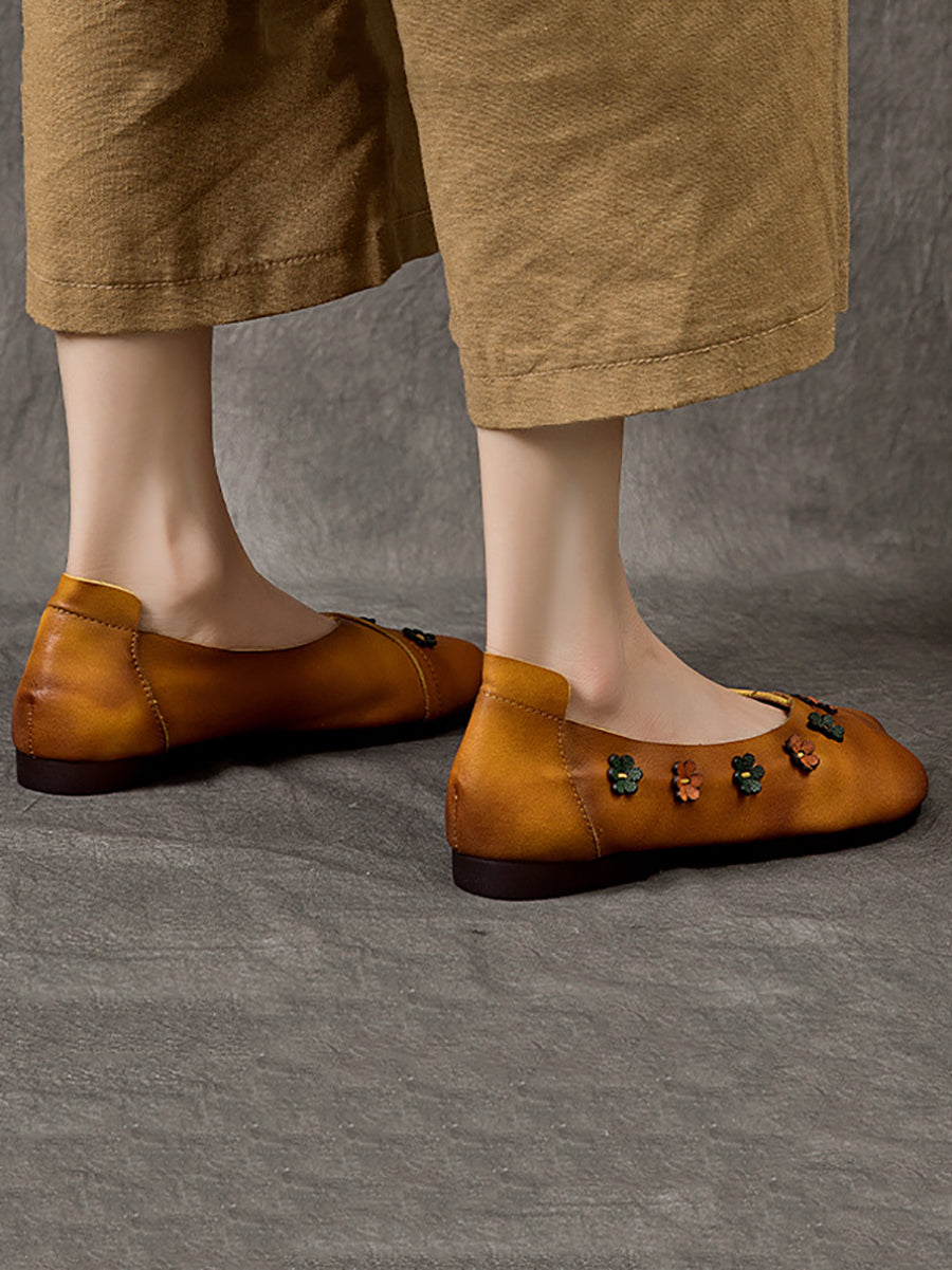 Summer Leather Flower Spliced Flat Shoes Sc1012