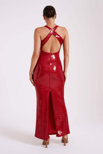 Cut-out Halter High Slit Maxi Dress