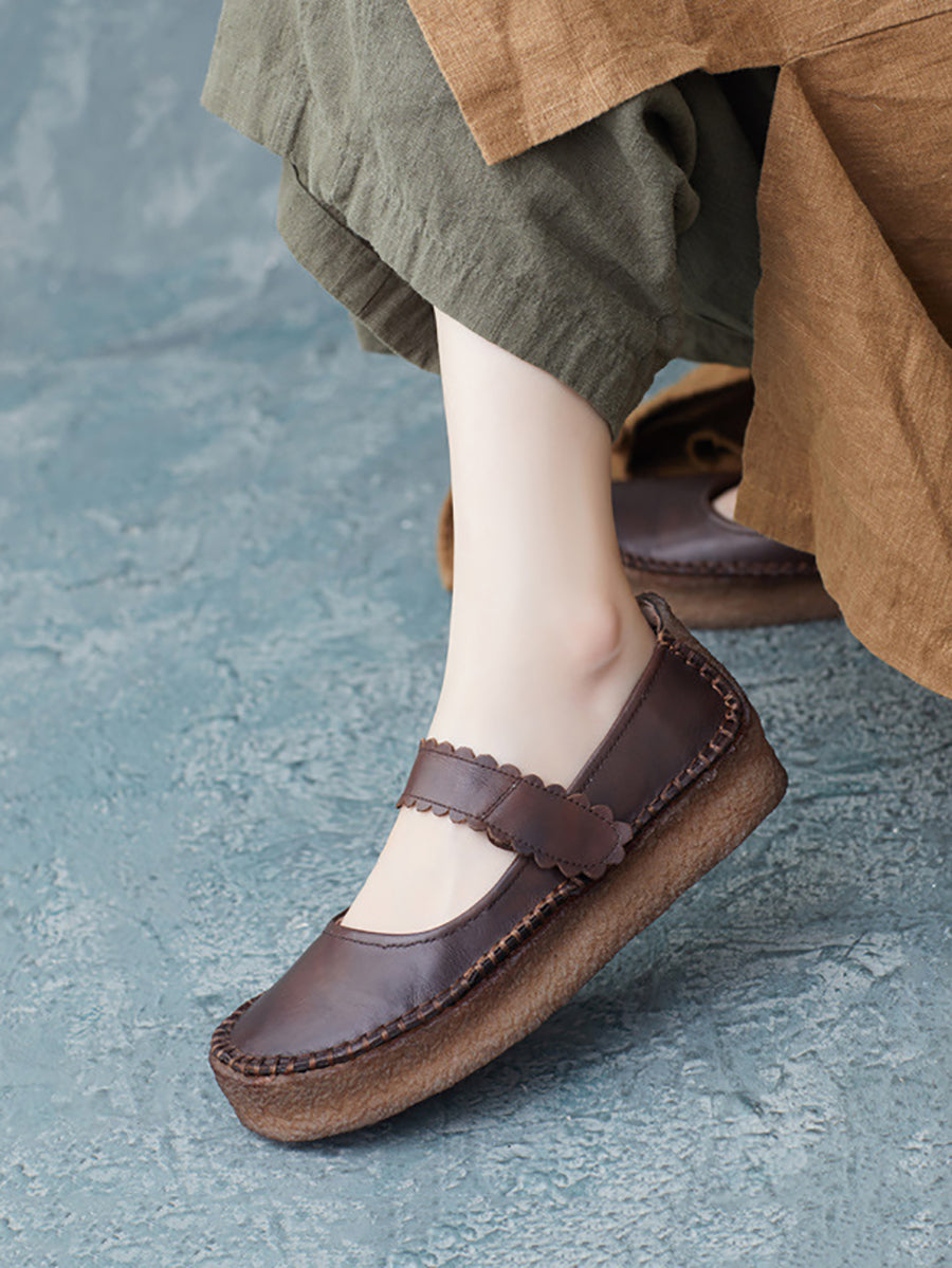 Summer Leather Velcro Flat Shoes Zz1040