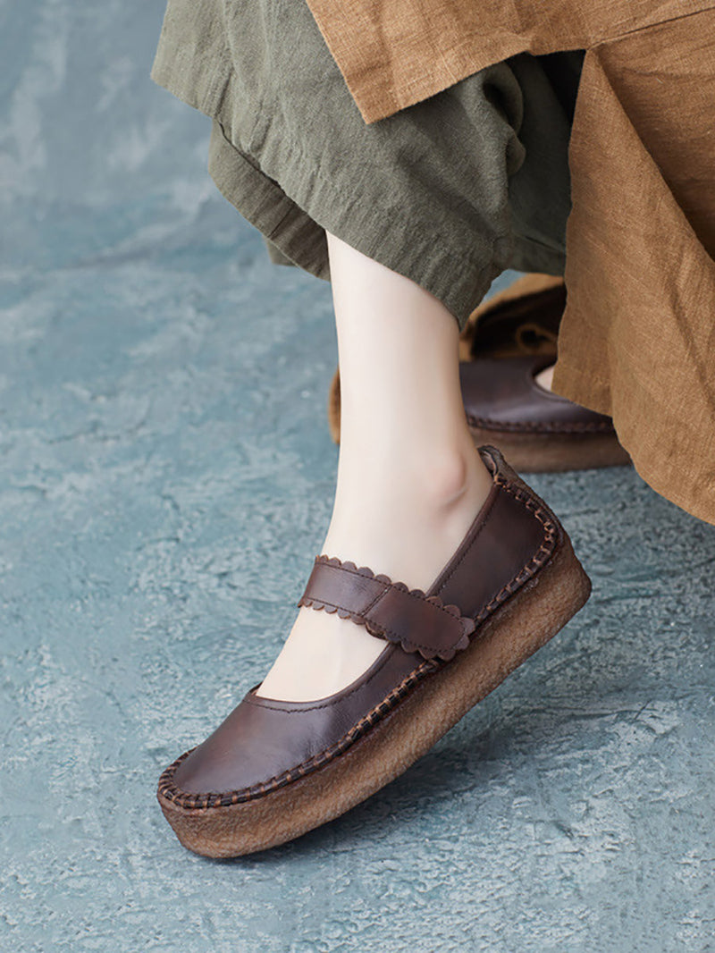 Summer Leather Velcro Flat Shoes Zz1040