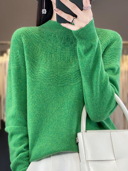 Autumn Cable Knit 100%wool Half Turtleneck Sweater Qn031