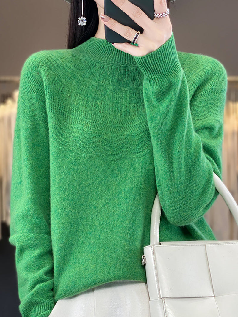 Autumn Cable Knit 100%wool Half Turtleneck Sweater Qn031