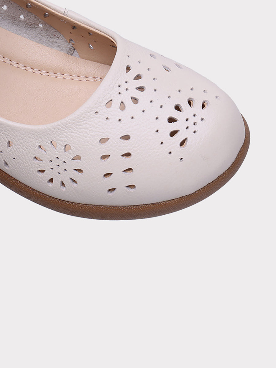 Summer Artsy Leather Cutout Flat Shoes Fg1024