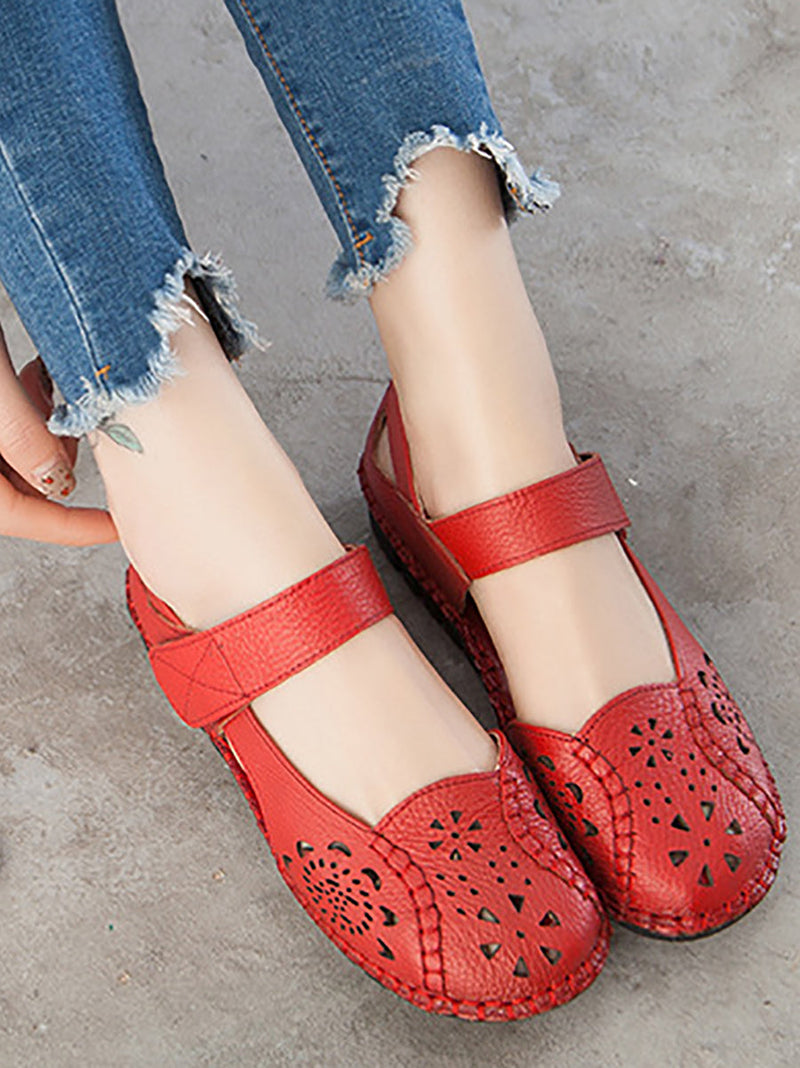 Summer Leather Cutout Low-heel Sandals Cv1008