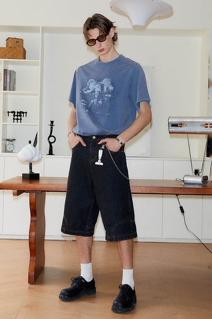 Inverted Wide Leg Denim Shorts