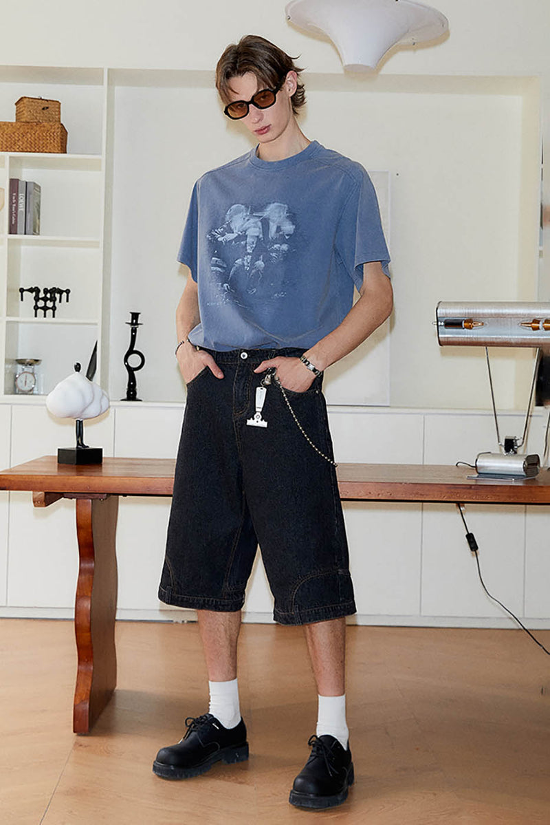 Inverted Wide Leg Denim Shorts