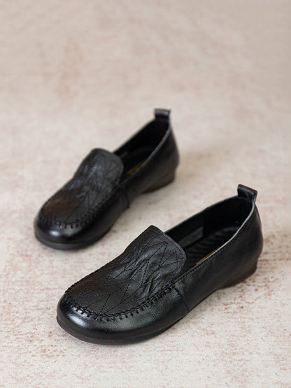 Genuine Leather Stitching Low Heel Shoes As1015