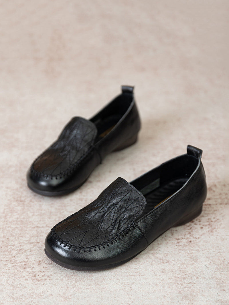 Genuine Leather Stitching Low Heel Shoes As1015