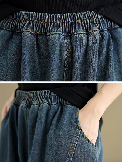 Autumn Denim Spliced Harem Pants Qu027