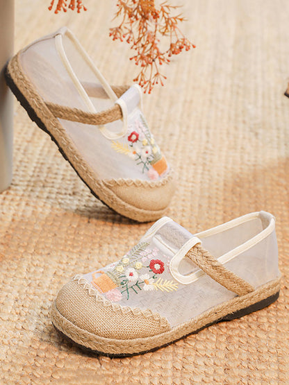 Summer Flower Embroidery Linen Spliced Shoes Ty1030