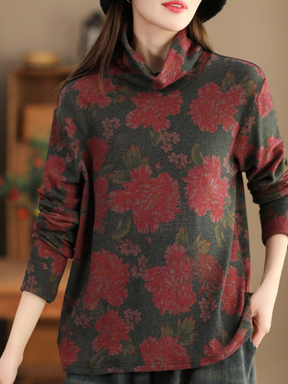 Autumn Flower Turtleneck Sweatshirt Ak1023