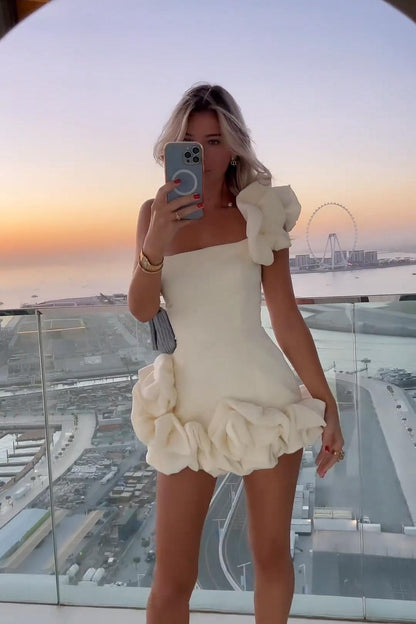 Romantic Tulip Waist Strapless Mini Dress