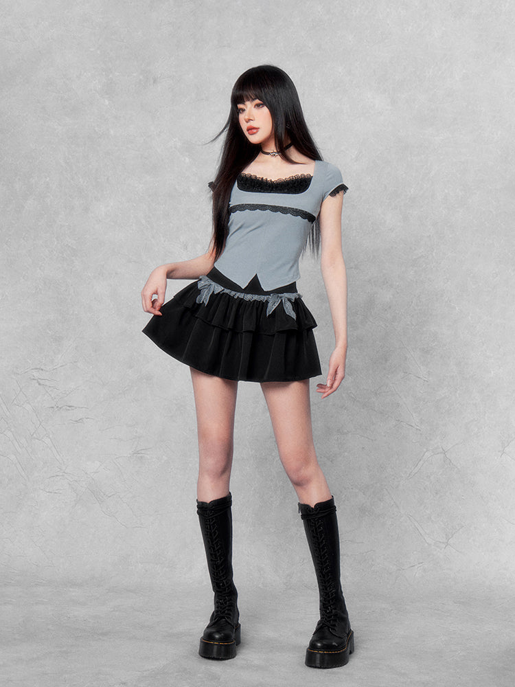 Lace Trim Maid Top/skirt
