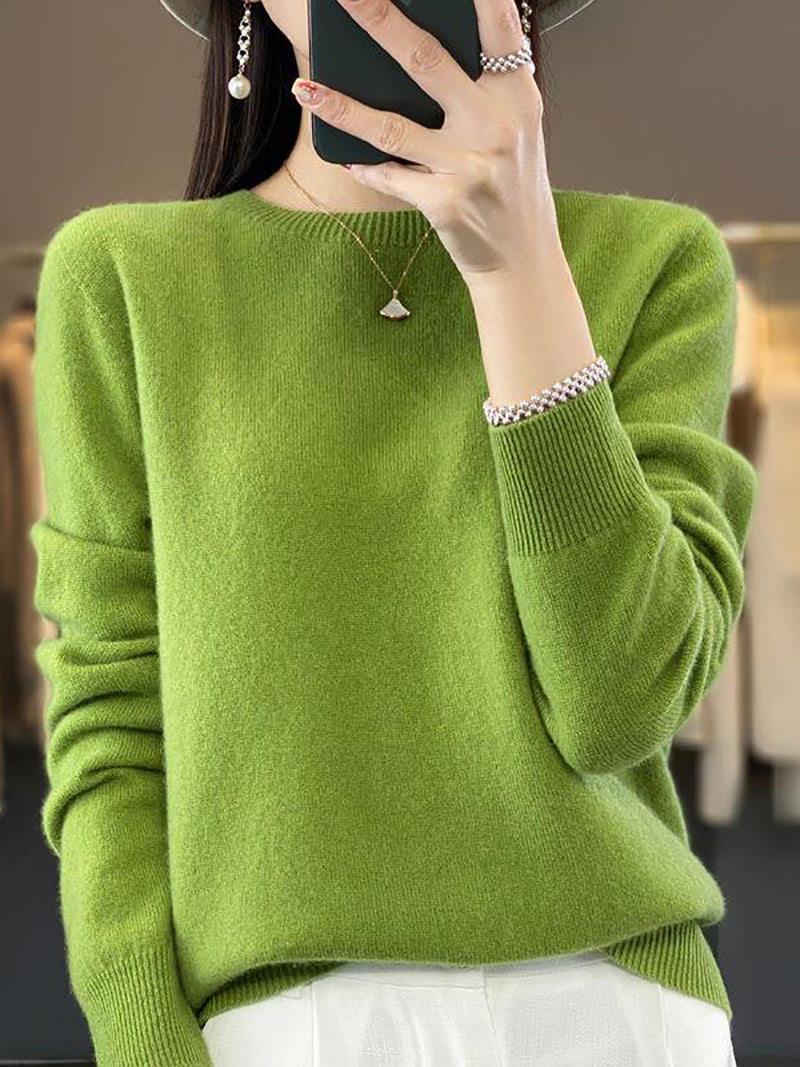 Autumn Knit 100%wool O-neck Sweater Wu023