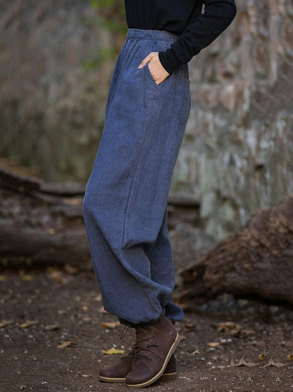 Autumn Loose Ramie Cuffed Pants At1013
