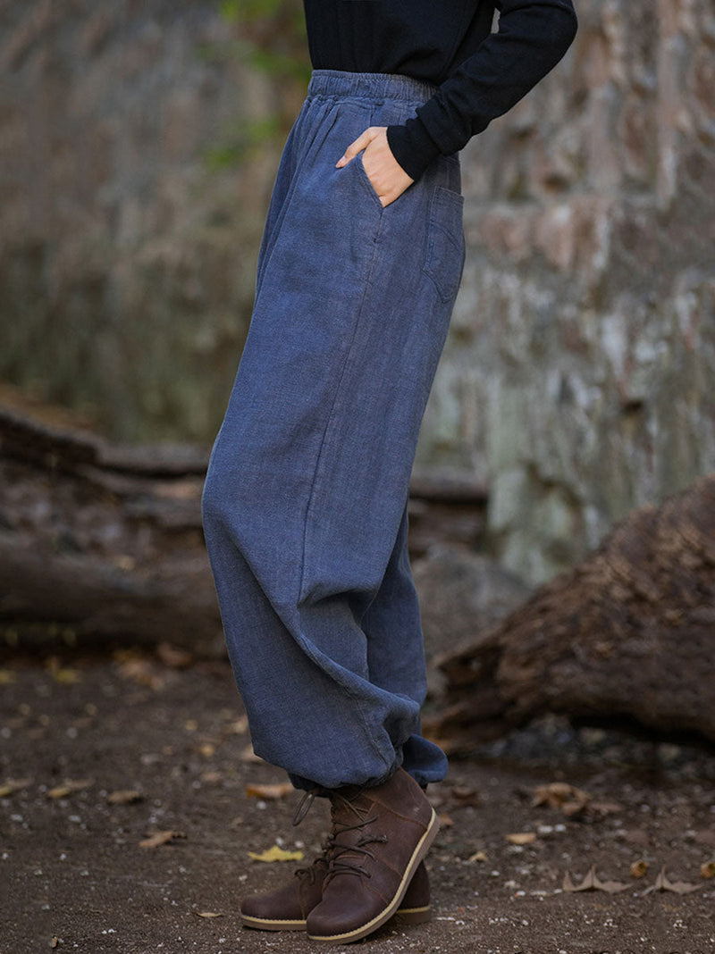 Autumn Loose Ramie Cuffed Pants At1013